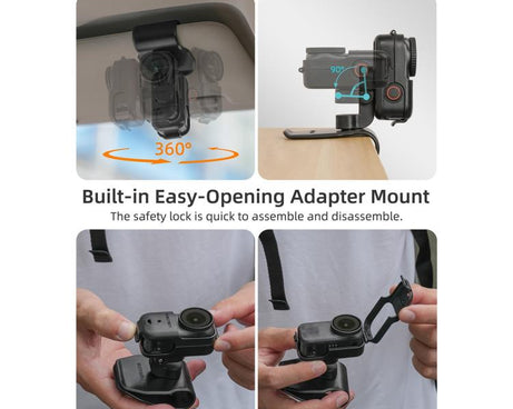 For DJI Osmo Nano Sunnylife Car Sun Visor Mount Action Camera Holder 360 Rotating 90 Tilt Sun Visor Holder, MJ165 Car Sun Visor Mount