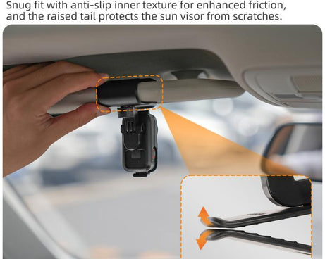 For DJI Osmo Nano Sunnylife Car Sun Visor Mount Action Camera Holder 360 Rotating 90 Tilt Sun Visor Holder, MJ165 Car Sun Visor Mount