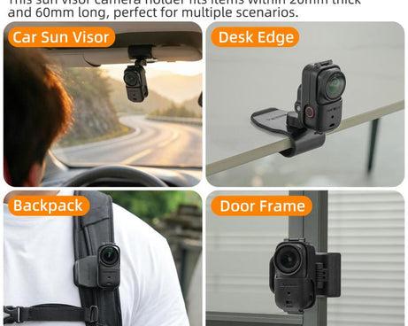 For DJI Osmo Nano Sunnylife Car Sun Visor Mount Action Camera Holder 360 Rotating 90 Tilt Sun Visor Holder, MJ165 Car Sun Visor Mount