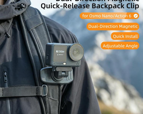 Sunnylife Magnetic Quick-Release Backpack Clip Adjustable Action Camera Clamp Vertical-Horizontal Mount for DJI Osmo Nano / Action 6, MJ-172 For DJI Osmo Nano / Action 6