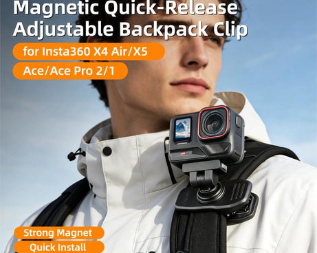 Sunnylife Magnetic Quick-Release Backpack Clip Action Camera Clamp Vertical-Horizontal Mount for Insta360 X4 Air / X5 / Ace / Ace Pro 2 / 1, For Insta360 X4 Air / X5 / Ace / Ace Pro 2 / 1
