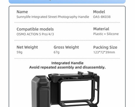 Sunnylife Street Photography Handle Ergonomic Hand Grip Quick Release Shutter Handle For DJI Action 5 Pro / 4 / 3