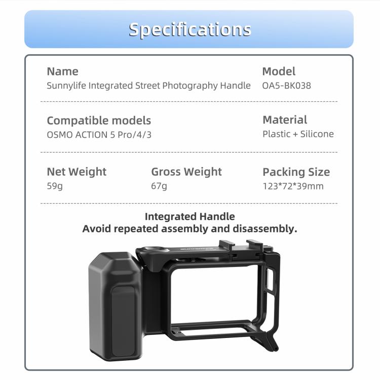 Sunnylife Street Photography Handle Ergonomic Hand Grip Quick Release Shutter Handle For DJI Action 5 Pro / 4 / 3