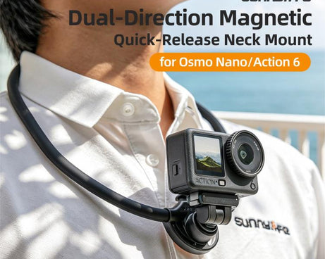For DJI Osmo Nano / Action 6 Sunnylife Dual-Direction Magnetic Quick-Release Neck Mount Adjustable Selfie Holder with Body Strap, For DJI Osmo Nano / Action 6