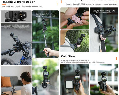 For DJI OSMO Pocket 3 Sunnylife Quick Release Adapter Mount Frame Two-Way Adapter Expansion Selfie Stick Tripod Adapter