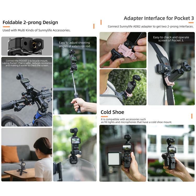 For DJI OSMO Pocket 3 Sunnylife Quick Release Adapter Mount Frame Two-Way Adapter Expansion Selfie Stick Tripod Adapter