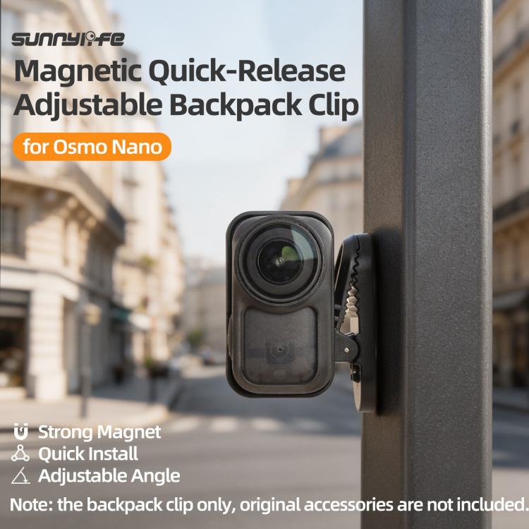For DJI Osmo Nano Sunnylife Magnetic Backpack Clip Adjustable Action Camera Clamp Quick-Release Mount, ON-MJ244 For DJI Osmo Nano