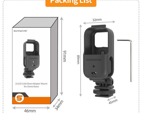For DJI Osmo Nano 360 Rotation Adjustable Cold Shoe Vertical-Horizontal Adapter Mount Protective Frame Mounting Brackets Housing Cover, For DJI Osmo Nano