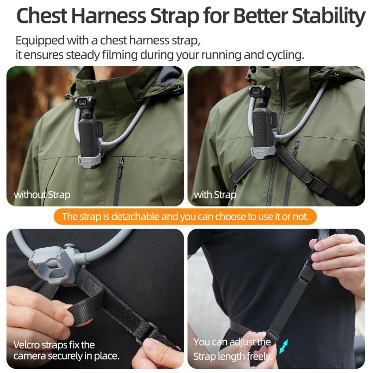 For DJI Osmo Pocket 4 / 3 Sunnylife Adjustable POV Neck Mount Hand Free Video Vlog Neck Selfie Holder with Body Strap