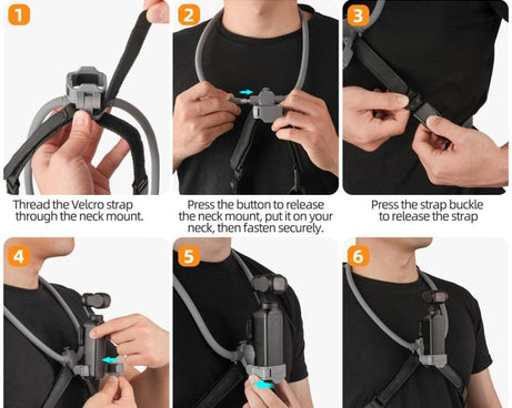 For DJI Osmo Pocket 4 / 3 Sunnylife Adjustable POV Neck Mount Hand Free Video Vlog Neck Selfie Holder with Body Strap