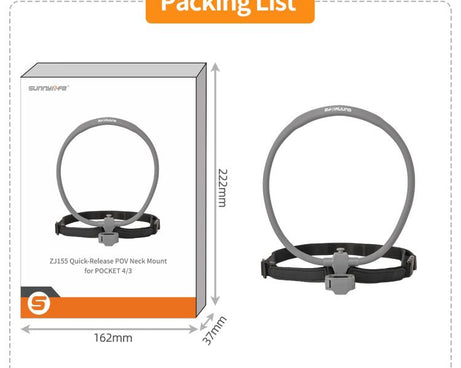 For DJI Osmo Pocket 4 / 3 Sunnylife Adjustable POV Neck Mount Hand Free Video Vlog Neck Selfie Holder with Body Strap
