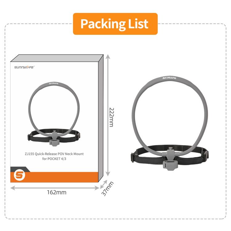 For DJI Osmo Pocket 4 / 3 Sunnylife Adjustable POV Neck Mount Hand Free Video Vlog Neck Selfie Holder with Body Strap