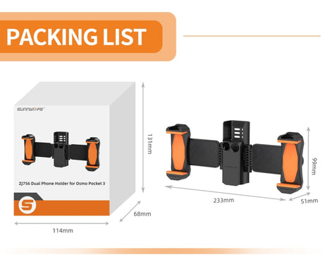 For DJI OSMO Pocket 3 Sunnylife ZJ756 Expanded Dual Phone Clamp Holder