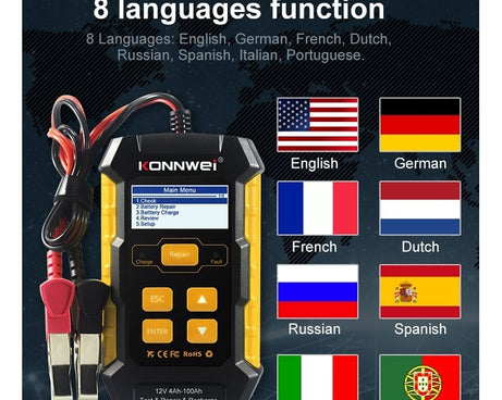 KONNWEI KW510 3 in 1 Car Battery Tester / Charger / Repairer, Support 8 Languages, KW510(EU Plug), KW510(US Plug)