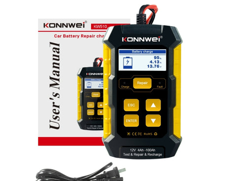 KONNWEI KW510 3 in 1 Car Battery Tester / Charger / Repairer, Support 8 Languages, KW510(EU Plug), KW510(US Plug)
