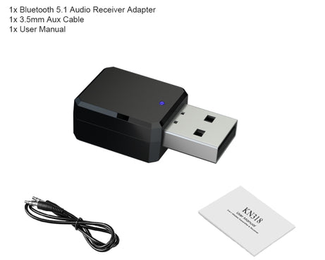 KN318 USB Bluetooth 5.1 Adapter Audio Receiver, KN318