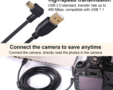 Elbow Mini 5 Pin to USB 2.0 Camera Extension Data Cable, 1.5m, 2m, 3m, 5m, 10m, 15m, 20m