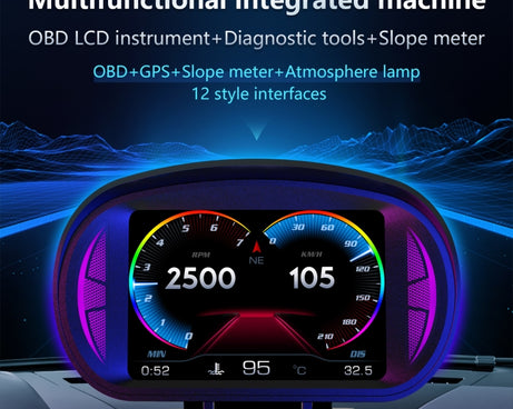 P2 3 inch Multi-function HD OBD LCD Instrument GPS Car Speed Slope Meter HUD Head-up Display