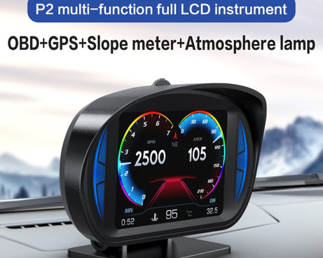 P2 3 inch Multi-function HD OBD LCD Instrument GPS Car Speed Slope Meter HUD Head-up Display