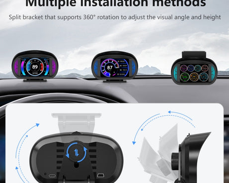 P2 3 inch Multi-function HD OBD LCD Instrument GPS Car Speed Slope Meter HUD Head-up Display