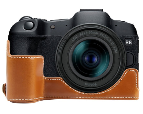 1/4 inch Thread PU Leather Camera Half Case Base, For Canon EOS R8