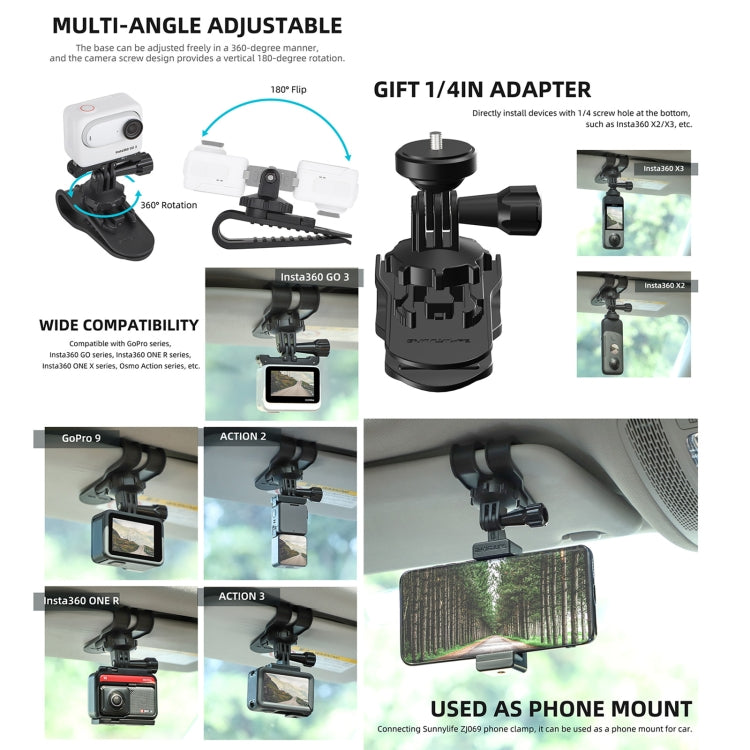 Sunnylife ZJ585 Sun Visor Camera Mount Quick Release Holder 360 Degree Rotating Vlog Bracket