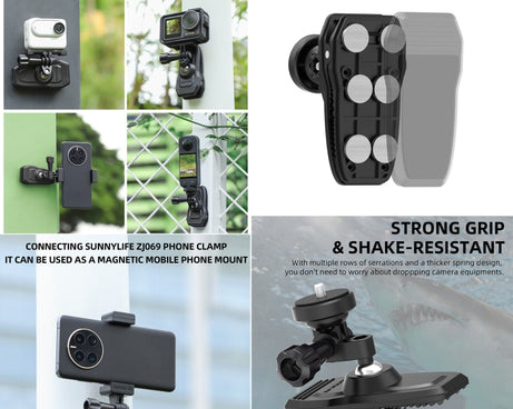 Sunnylife 360 Degree Rotation Swivel Backpack Clip Magnetic Suction Action Camera Mount, ZJ666