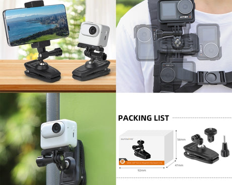 Sunnylife 360 Degree Rotation Swivel Backpack Clip Magnetic Suction Action Camera Mount, ZJ666