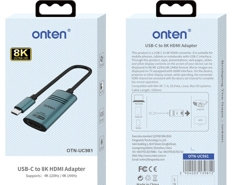Onten UC981 8K 30Hz USB-C / Type-C to HDMI Video Converter Adapter, UC981