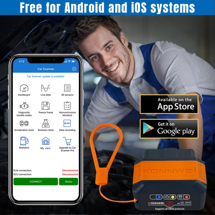 KONNWEI KW906 Bluetooth 5.0 Car OBD2 Scanner Support Android & iOS, KW906