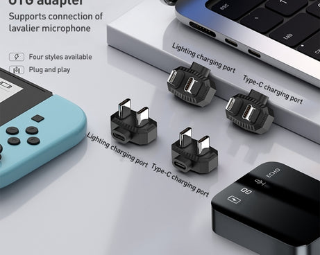 Lavalier Microphone U-shaped Charging Adapter OTG Converter, 8 Pin to USB-C / Type-C + 8 Pin, Type-C to USB-C / Type-C + 8 Pin, 8 Pin to Dual USB-C / Type-C, Type-C to Dual USB-C / Type-C