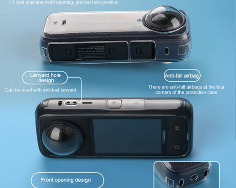 For Insta360 X4 Clear 1.5mm Soft TPU Protective Case, Single Cover, With Hand Strap, With Neck Strap