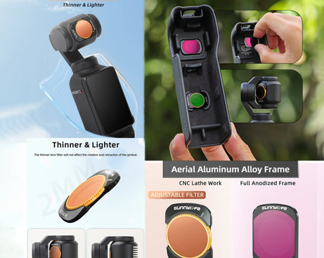 For DJI Osmo Pocket 3 Sunnylife Camera Lens Magnetic Metal Filter, No Impact On Gimbal Reset, MCUV, ND8, ND16, ND32, ND64, CPL, ND8PL, ND16PL, ND32PL, ND64PL, 3 in 1 CPL ND8 ND16, 4 in 1 ND8-64, 4 in 1 ND8-64PL, 4 in 1 UV CPL ND32 ND64                 ...