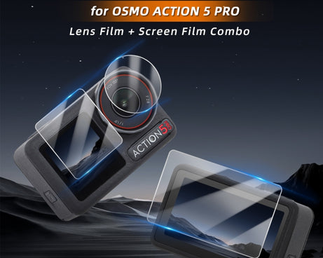 For DJI Osmo Action 5 Pro Sunnylife 3 in 1 Lens Protector Front and Rear Screen Tempered Glass Films
