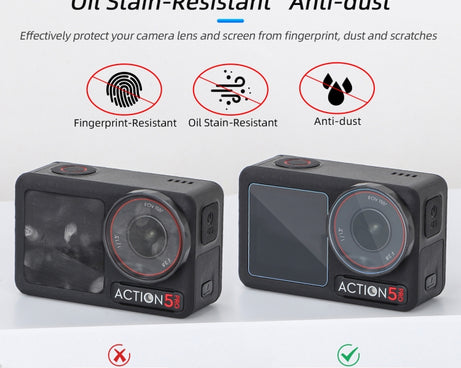 For DJI Osmo Action 5 Pro Sunnylife 3 in 1 Lens Protector Front and Rear Screen Tempered Glass Films