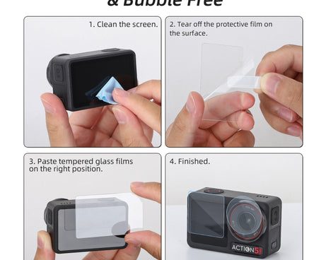 For DJI Osmo Action 5 Pro Sunnylife 3 in 1 Lens Protector Front and Rear Screen Tempered Glass Films