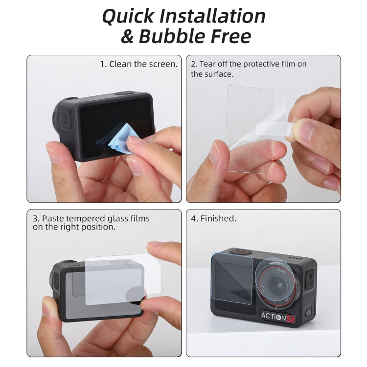 For DJI Osmo Action 5 Pro Sunnylife 3 in 1 Lens Protector Front and Rear Screen Tempered Glass Films