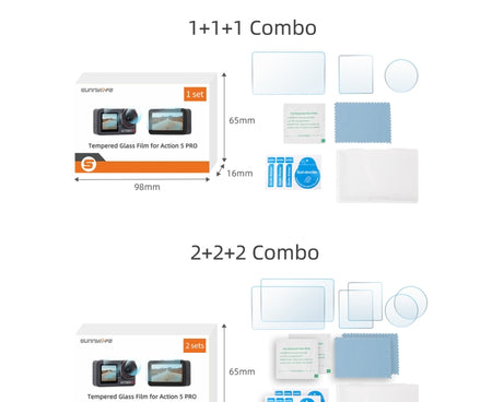 For DJI Osmo Action 5 Pro Sunnylife 3 in 1 Lens Protector Front and Rear Screen Tempered Glass Films