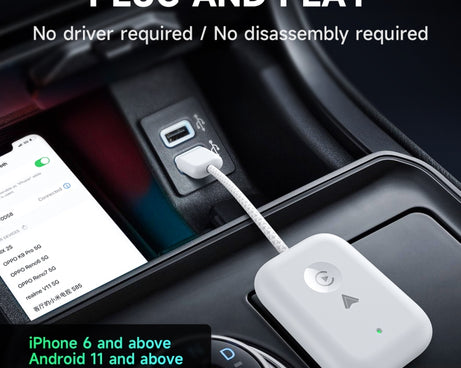 2 in 1 Apple CarPlay / Android Auto USB, Type-C Dual Ports Wired to Wireless CarPlay Adapter