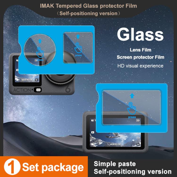 imak Tempered Glass Film with Camera Lens Film, Self-positioning Version, For DJI Osmo Action 6, For DJI Osmo Action 5 Pro, For DJI Osmo Pocket 3, For DJI Osmo Action 4