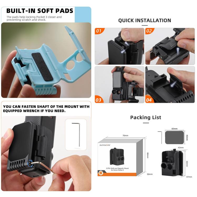 Sunnylife Multifunctional Magnetic Mount Tabletop Base Bracket, For DJI OSMO Pocket 3