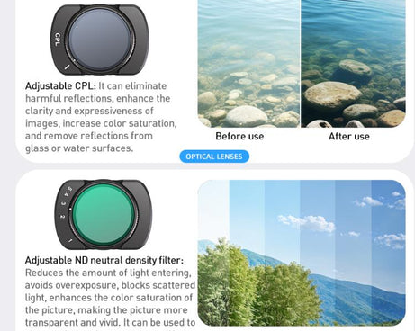 For DJI Osmo Pocket 3 Camera Lens Filter, 0.72X Wide Lens, Black Mist 1/4, ND8, NIGHT, UV, Adjustable CPL, VND1-5, VND6-10, Adjustable STAR