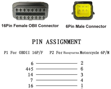 6 Pin to 16 Pin Motorcycle OBD2 Converter Cable Diagnostic Cable, For Husqvarna