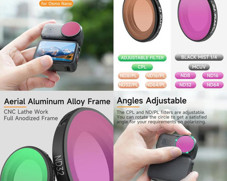 For DJI Osmo Nano Sunnylife Camera Lens Filter, Black Mist 1/4, CPL, MCUV, ND8, ND16, ND32, ND64, ND8PL, ND16PL, ND32PL, ND64PL, 3 in 1 Light Shadow, 3 in 1 Mixed Filter, 4 in 1 Mixed Filter, 4 in 1 ND, 4 in 1 NDPL, 6 in 1 Mixed Filter