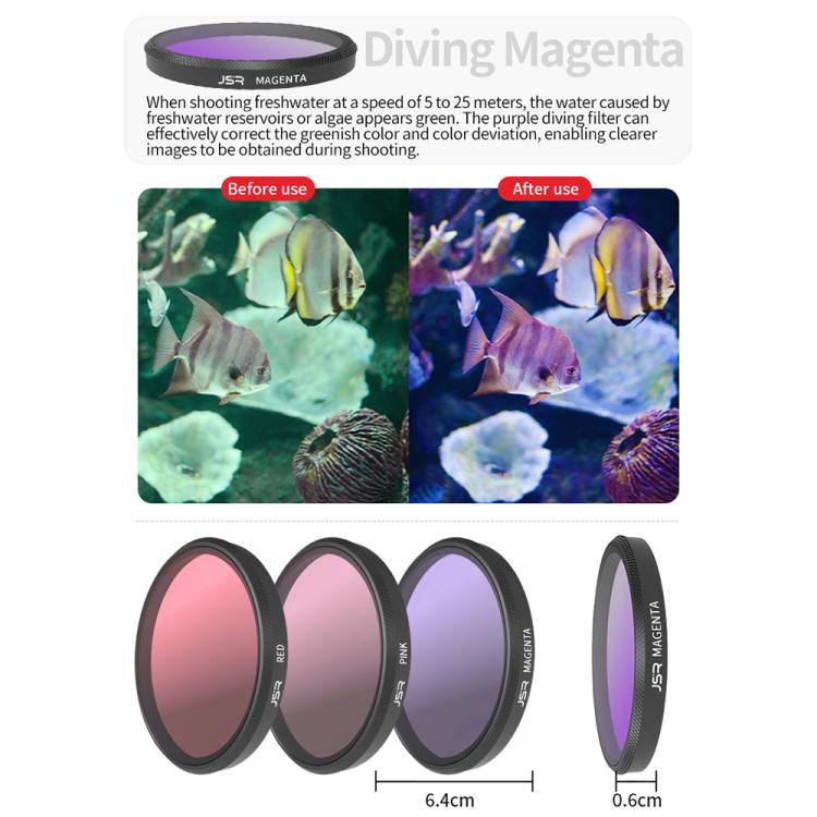 For Insta360 GO Ultra JSR Diving Filter for Waterproof Case, UV, CPL, ND8, ND16, ND32, STAR, NIGHT, Pink Filter, Red Filter, Purple Filter, 4 in 1 CPLND8/16/32, 3 in 1 3-Color Filter, 8 in 1 ND CPL UV Mixed