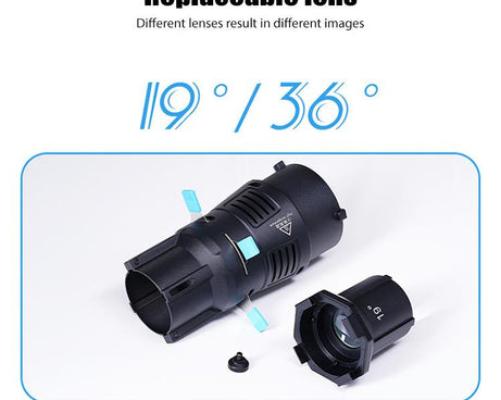 YG-90 360 Degree Rotating Bowens Mount Conical Snoot, 19 Degree Lens, 19 Degree Lens + Optical Snoot, 36 Degree Lens, 36 Degree Lens + Optical Snoot