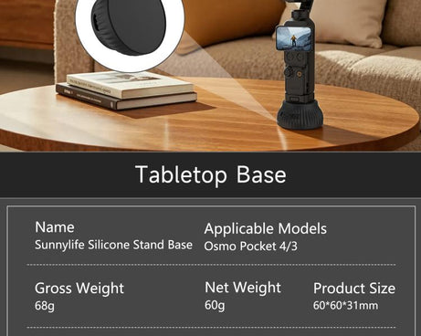For DJI Osmo Pocket 4 / 3 Sunnylife Silicone Stand Base Car Center Console Base Desktop Stabilizer Supporting Holder, Car Base, Tabletop Base