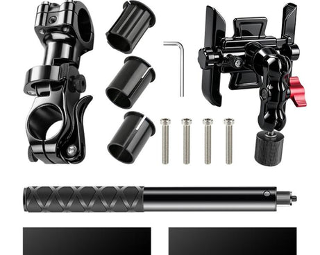 Aluminum Quick-Adjust Bicycle Extension Bar Mount, Phone Clamp Kit, Handlebar Tube Kit, Tube with Phone Clamp + Stick, Stick Tube Phone Clamp Combo Set