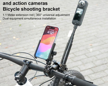 Aluminum Quick-Adjust Bicycle Extension Bar Mount, Phone Clamp Kit, Handlebar Tube Kit, Tube with Phone Clamp + Stick, Stick Tube Phone Clamp Combo Set