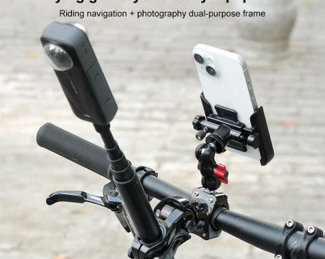 Aluminum Quick-Adjust Bicycle Extension Bar Mount, Phone Clamp Kit, Handlebar Tube Kit, Tube with Phone Clamp + Stick, Stick Tube Phone Clamp Combo Set